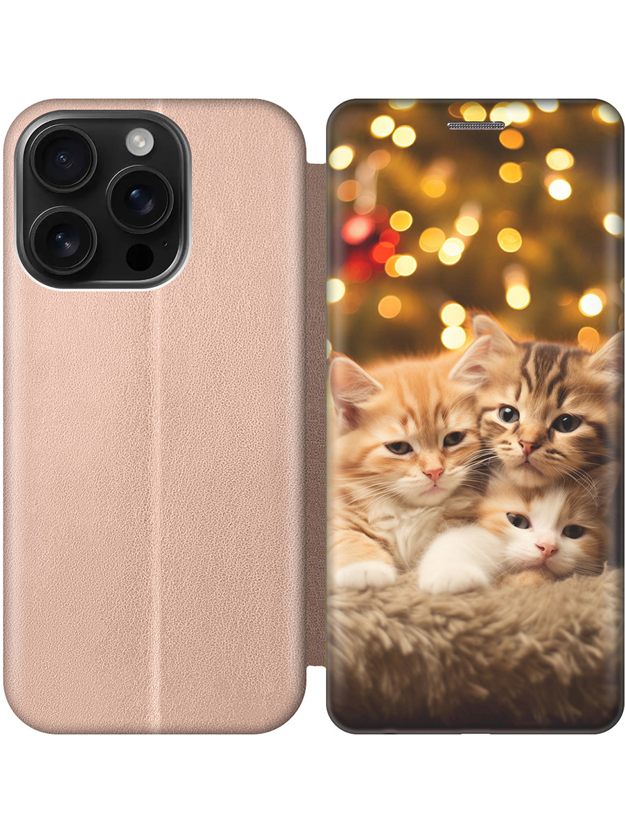 

Чехол-книжка на Apple iPhone 16 Pro с принтом "Котята и Новый Год" золотой, Золотистый;бежевый;желтый, 785197711