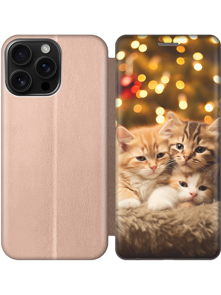 

Чехол-книжка на Apple iPhone 16 Pro Max с принтом "Котята и Новый Год" золотой, Золотистый;бежевый;желтый, 785198311