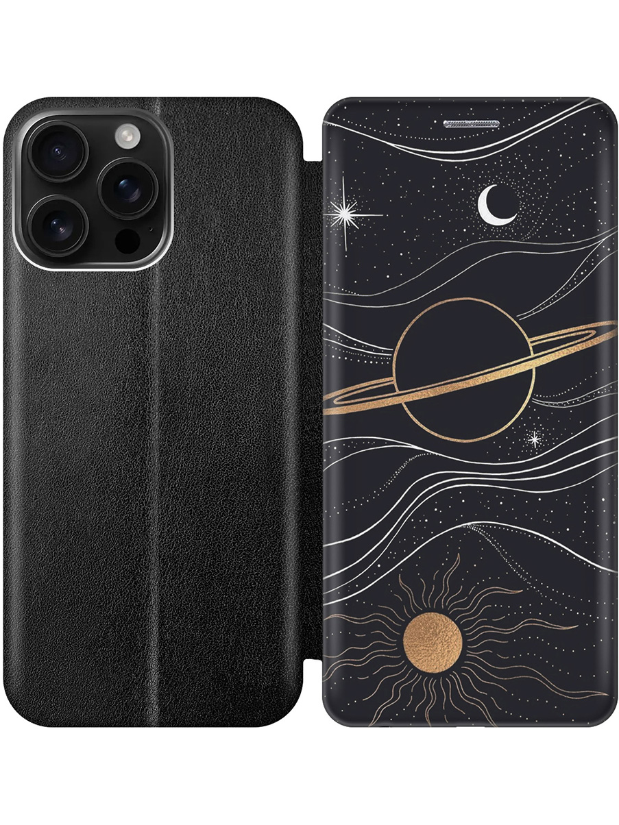 

Чехол-книжка на Apple iPhone 16 Pro Max с принтом "Сатурн и солнце" черный, Черный;белый;желтый, 785198341