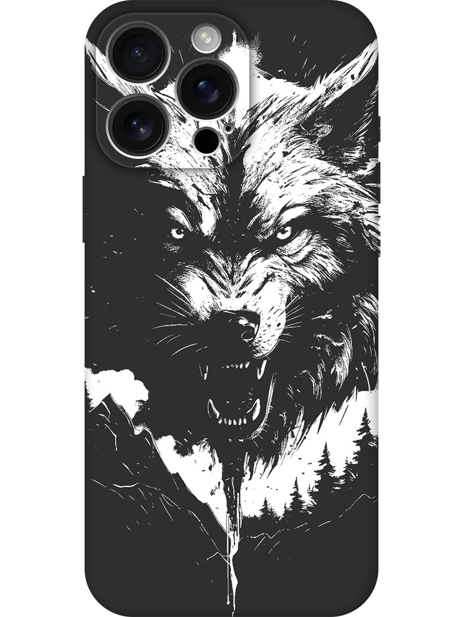 

Силиконовый чехол на Apple iPhone 16 Pro Max с принтом "Волк и горы" матовый черный, Черный;белый, 785198313