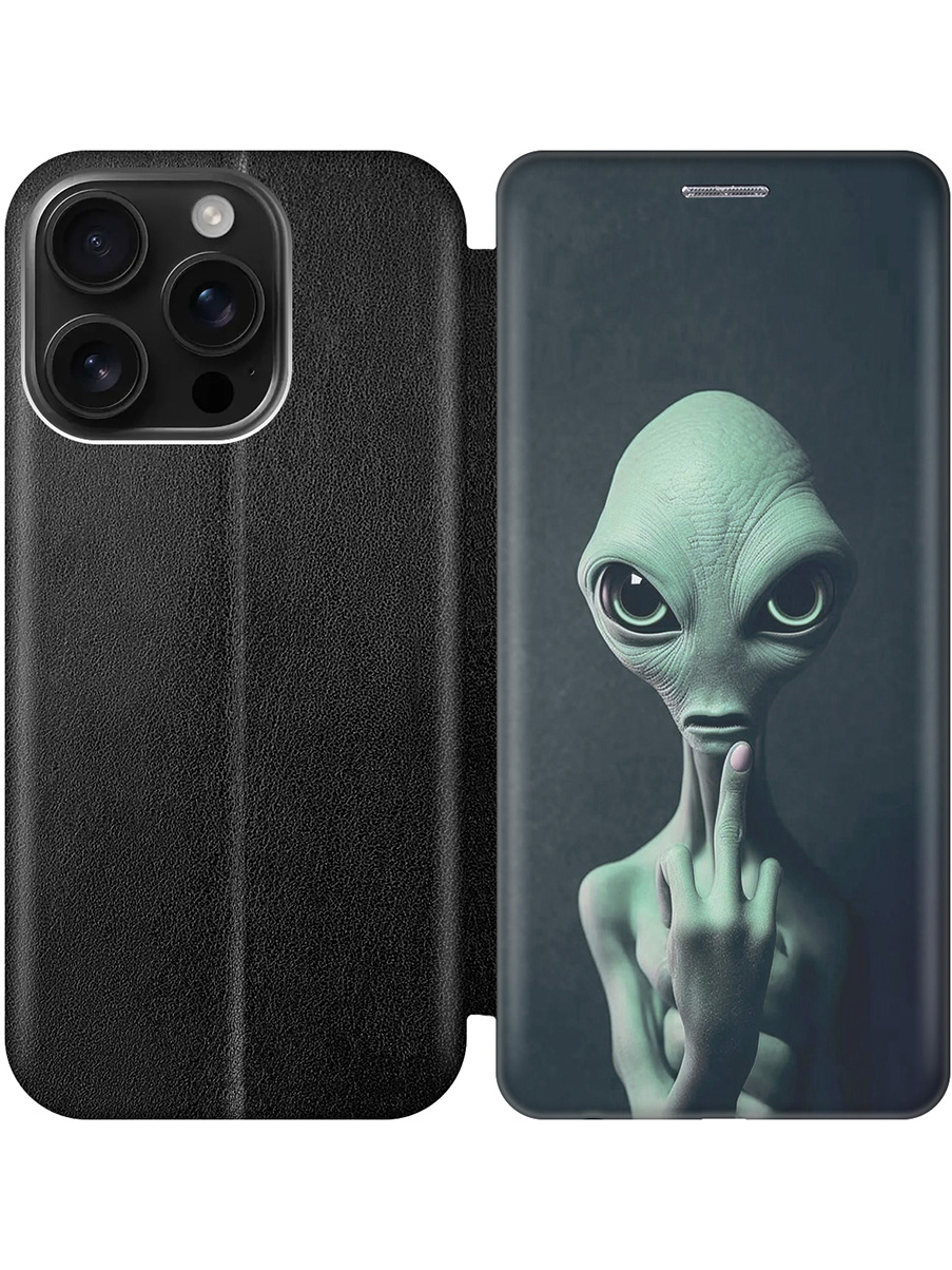 

Чехол-книжка на Apple iPhone 16 Pro с принтом "Инопланетянин" черный, Черный;зеленый;синий, 785197713
