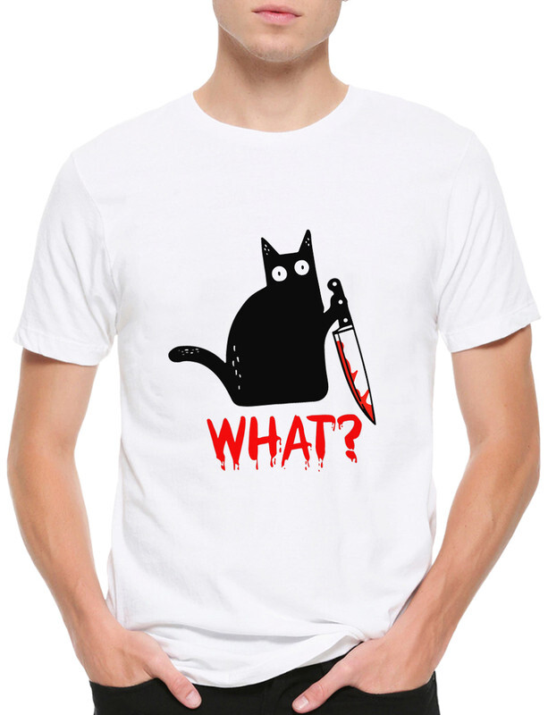 

Футболка мужская Dream Shirts Котик-убийца с ножом "WHAT" 756451222 белая M, Белый, Котик-убийца с ножом "WHAT" 756451222