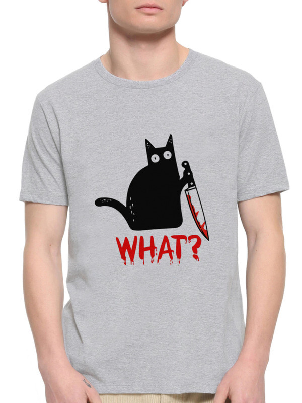 

Футболка мужская Dream Shirts Котик-убийца с ножом "WHAT" 756451222 серая S, Котик-убийца с ножом "WHAT" 756451222