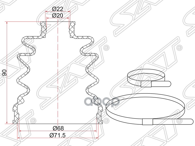 фото Пыльник шруса внутренний rr (задний) subaru legacy gg (2 хомута. резина) sat арт. c1085