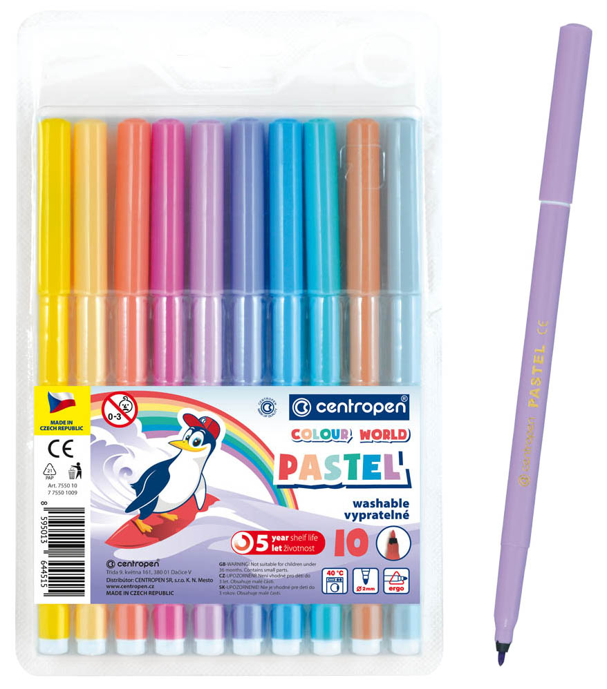 Фломастеры Centropen Colour World. Paste 304728, 10 цветов, смываемые