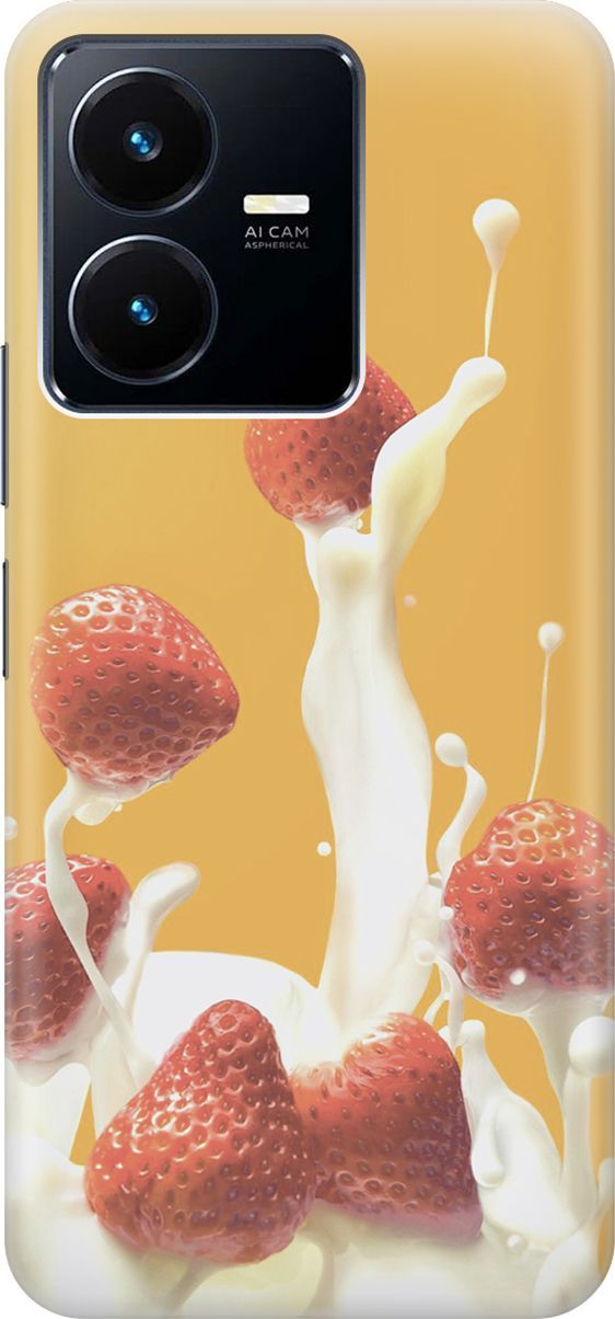 

Силиконовый чехол на Vivo Y22 с принтом "Клубника и сливки", Белый;желтый, 157797