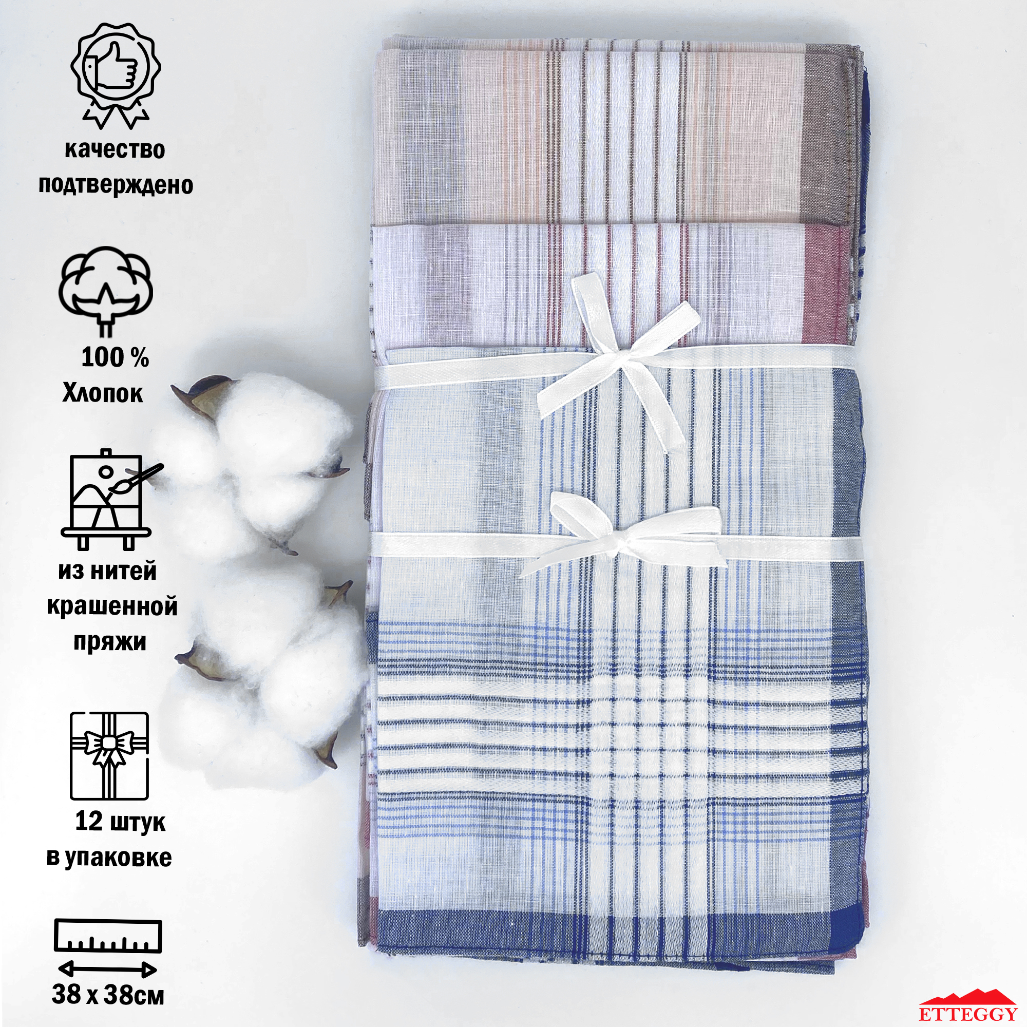 Комплект носовых платков мужской Etteggy 45447L разноцветный, 38х38 см