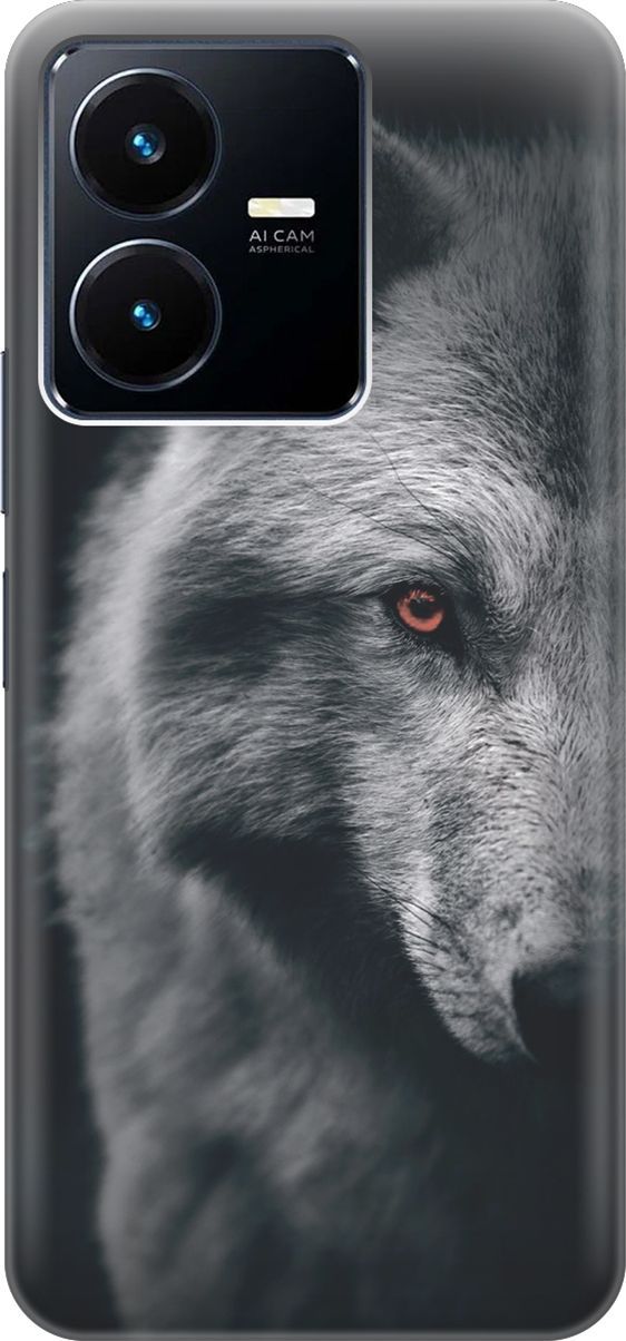 

Силиконовый чехол на Vivo Y22 с принтом "Красноглазый волк", Красный;серый, 157791