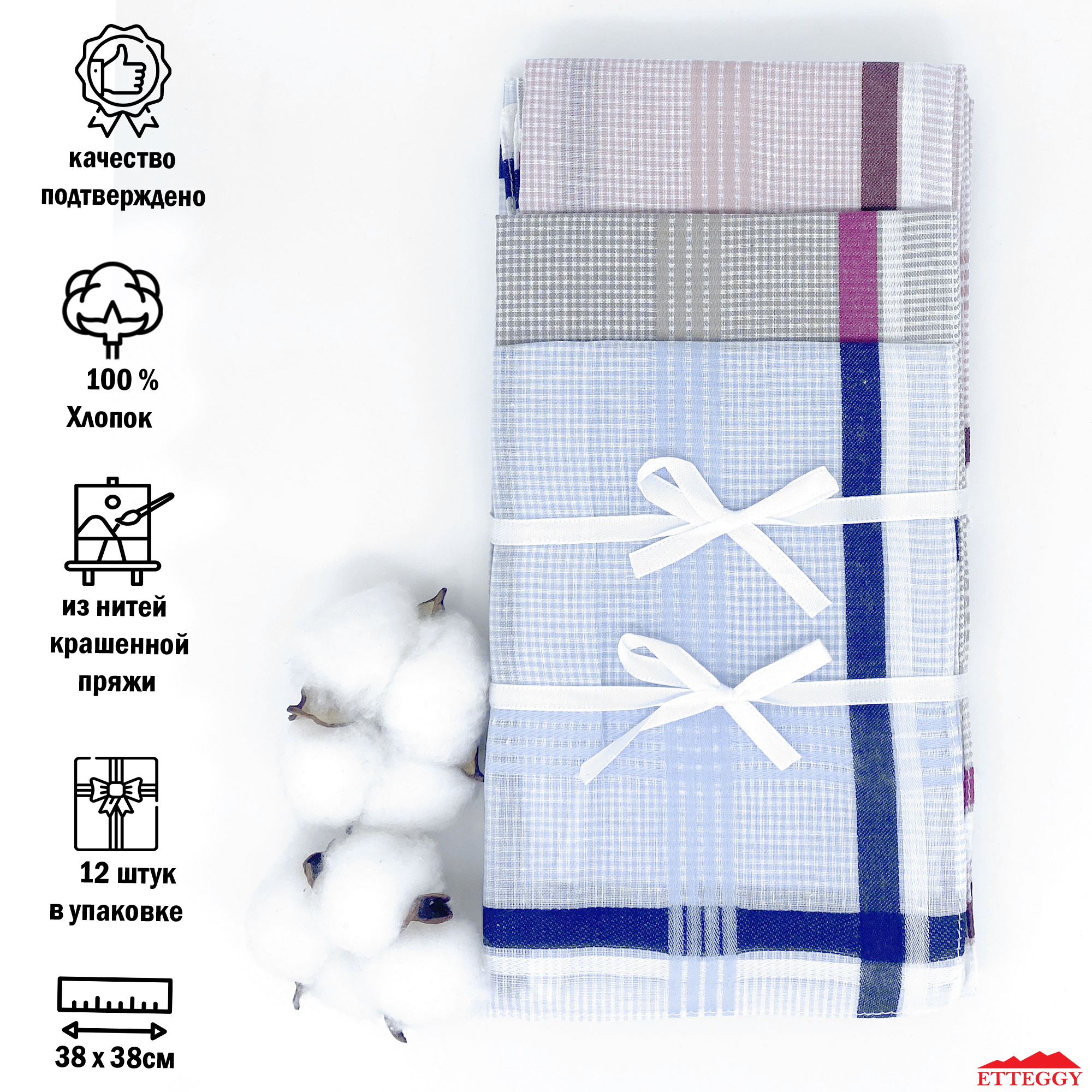 Комплект носовых платков мужской Etteggy 45447L разноцветный, 38х38 см