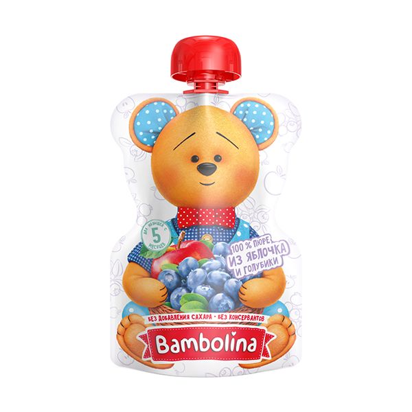 

Пюре Bambolina яблоко-голубика с 5 месяцев 90 г, 1 шт., яблоко-голубика пауч