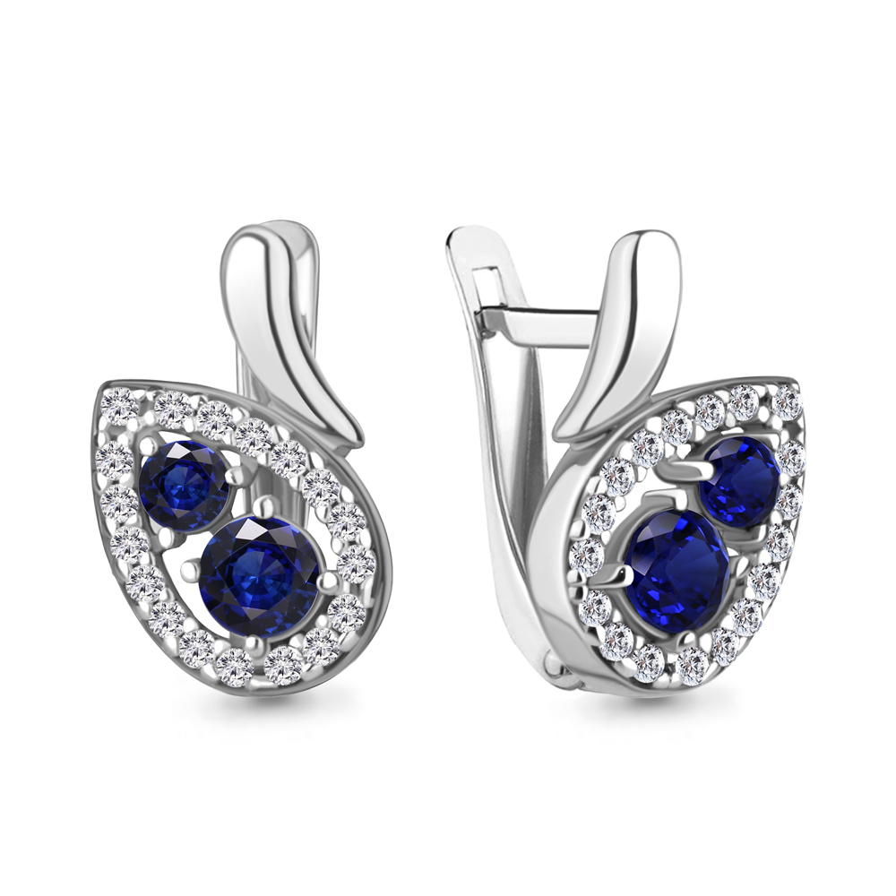 

Серьги из серебра с фианитом/сапфиром искусственным Aquamarine 49464АБ_925_р, 49464АБ_925_р