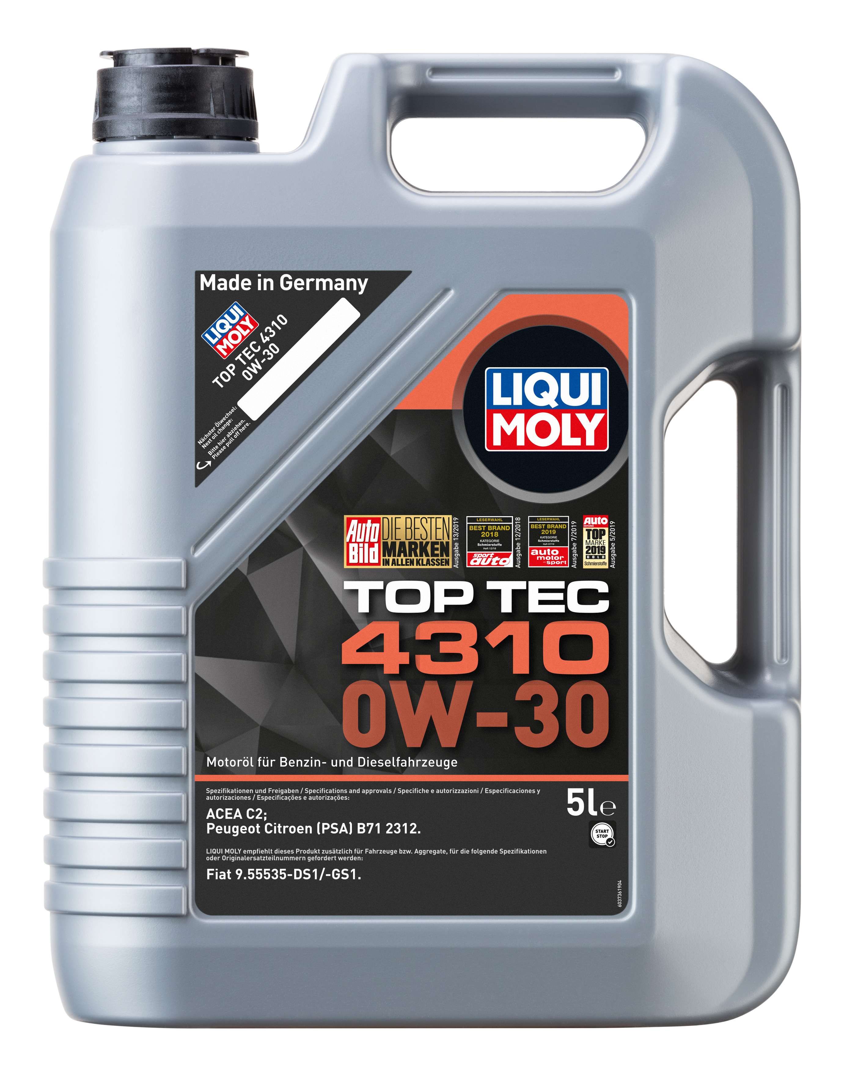 Моторное масло LIQUI MOLY cинтетическое 0W30 Тор Тес 4310 5л 100054657096