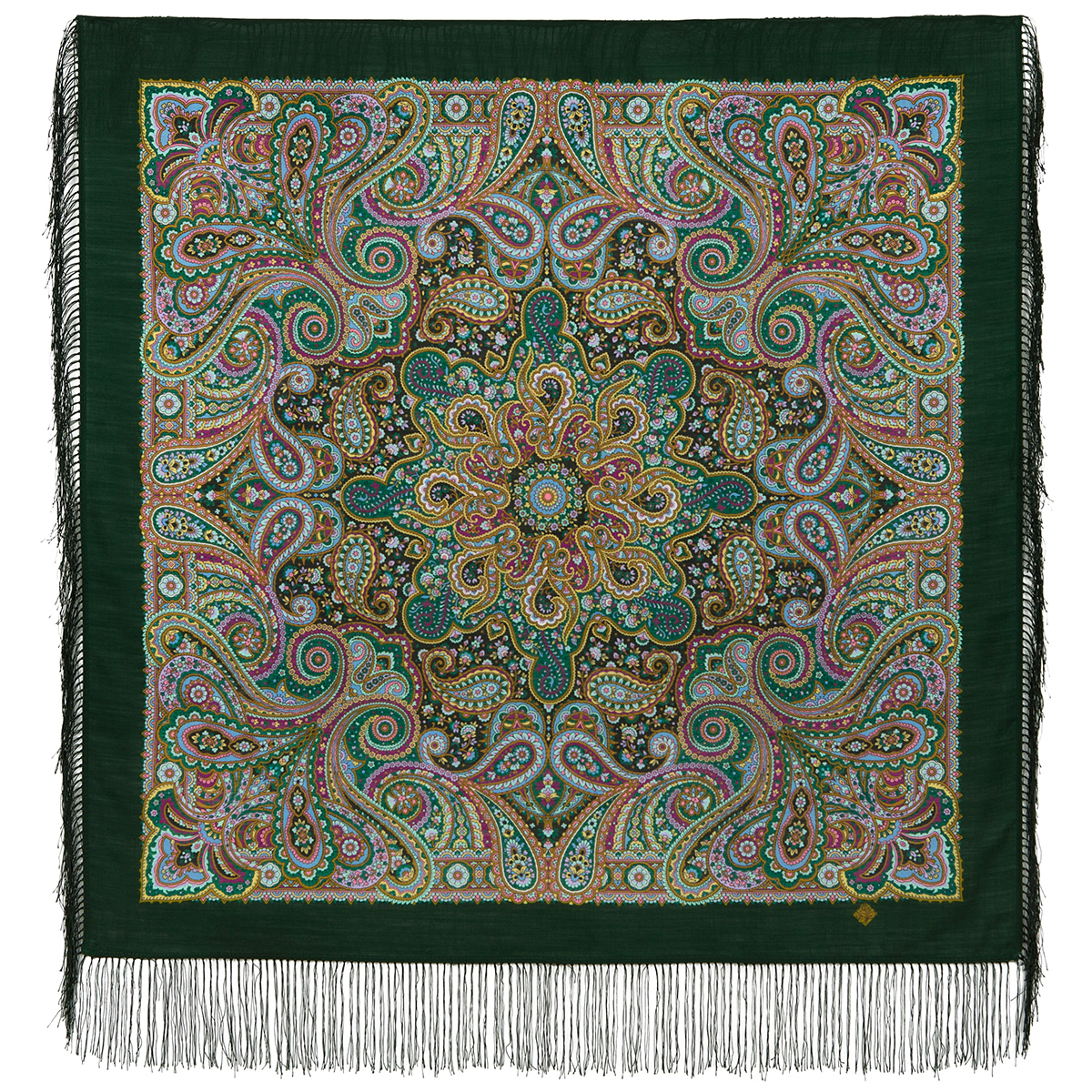 Платок женский Павловопосадский платок 1836 зеленый/фиолетовый, 89x89 см