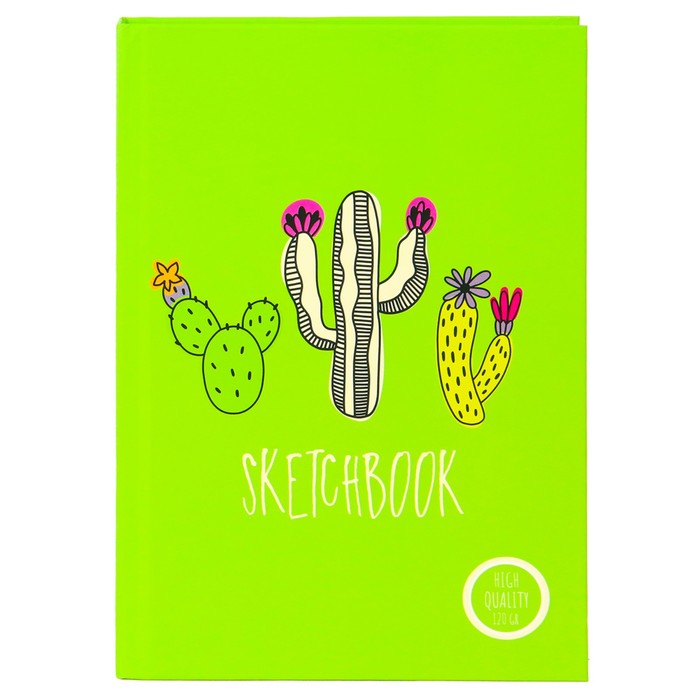 

Скетчбук А5, 80 листов Кактусы, твёрдая обложка, тонированный (5 цветов) блок 80 г/м2