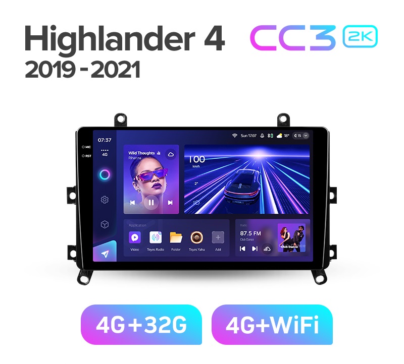 Магнитола TEYES TOYOTA HIGHLANDER 2018 г CC3 2K 432ГБ 3589000₽