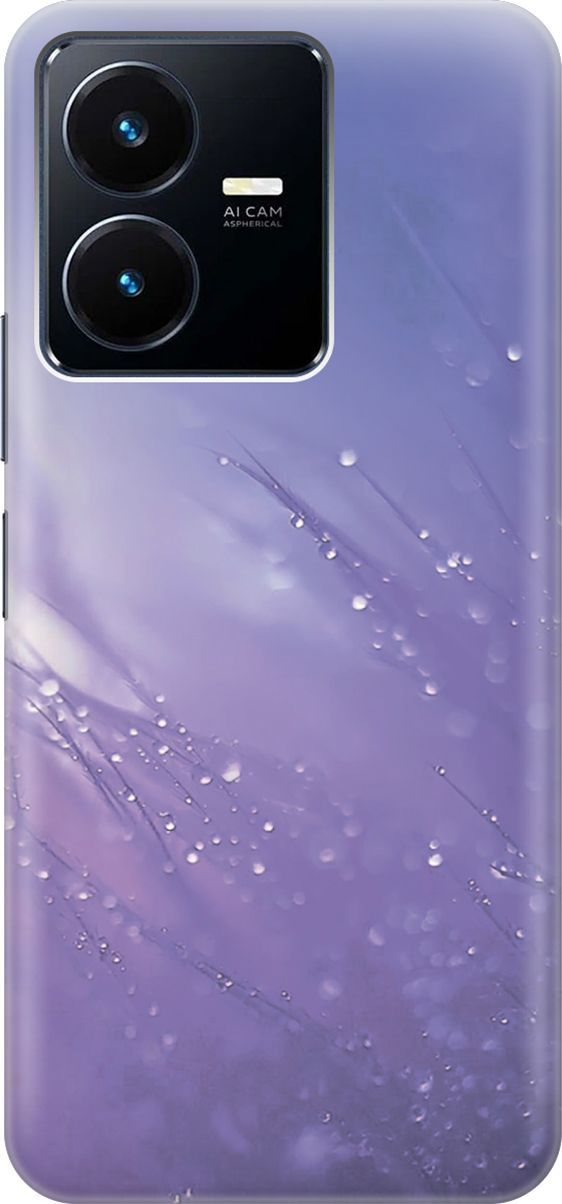 

Силиконовый чехол на Vivo Y22 с эффектом блеска "Капли на синей траве", Белый;синий, 157790