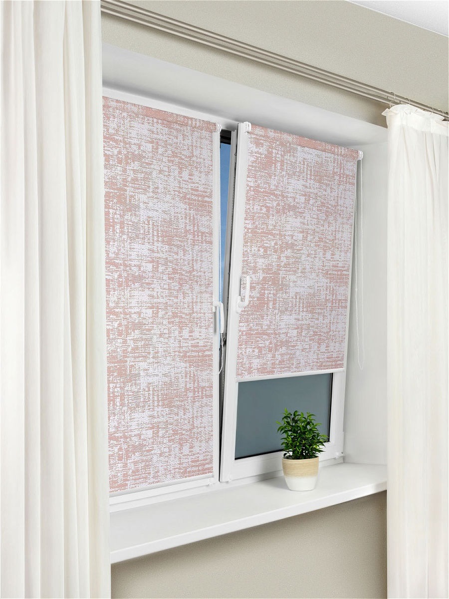 Рулонная штора жалюзи рулонные на окна с направляющими струнами Лондон, розовый, 95 см