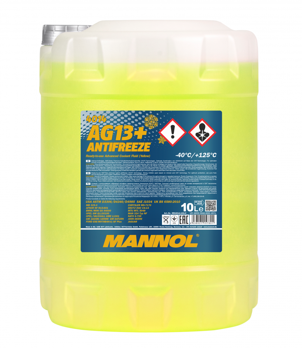 Антифриз MANNOL ANTIFREEZE ADVANCED AG13+ желтый 401410, 10л