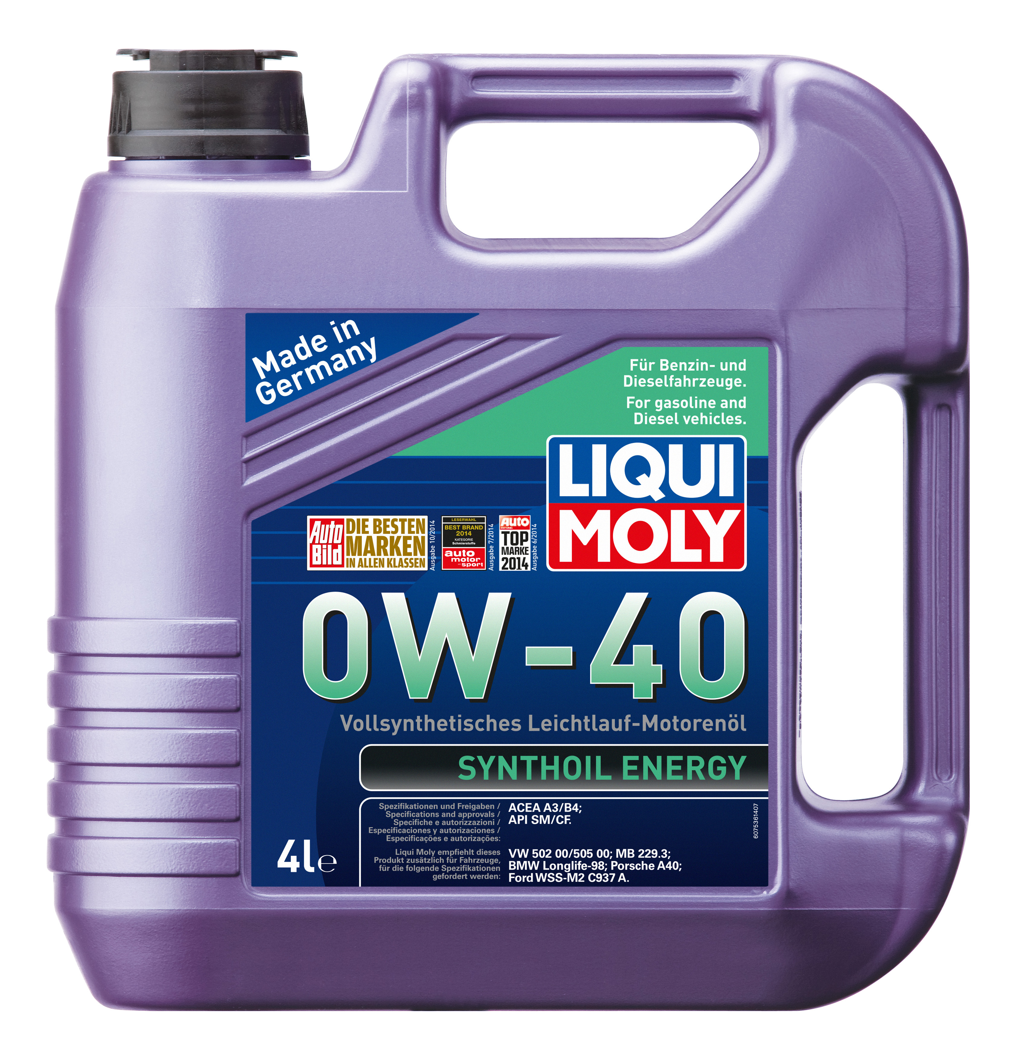 

Моторное масло LIQUI MOLY cинтетическое 0W40 Sм/Сf Synтноil Еnеrgy 4л