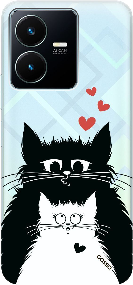 

Силиконовый чехол на Vivo Y22 с 3D принтом "Cats in Love" прозрачный, Прозрачный;белый, 157799