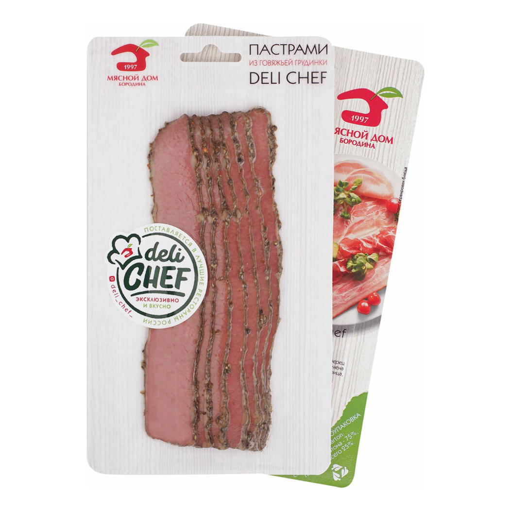 

Пастрами копчено-вареный Мясной Дом Бородина Deli Chef +-150 г