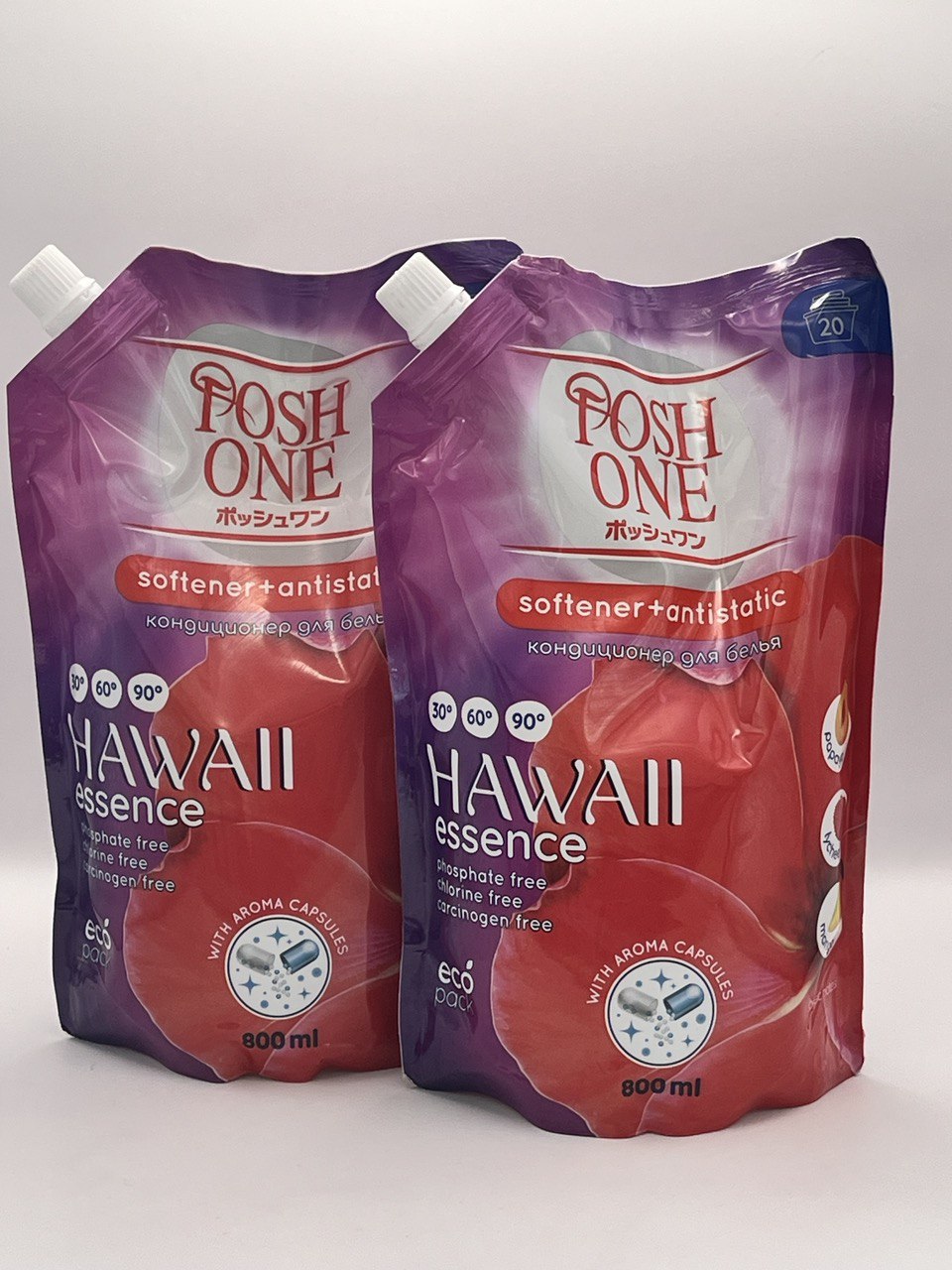 Кондиционер ополаскиватель для белья POSH ONE Hawaii Essence 800 мл, 2 шт.
