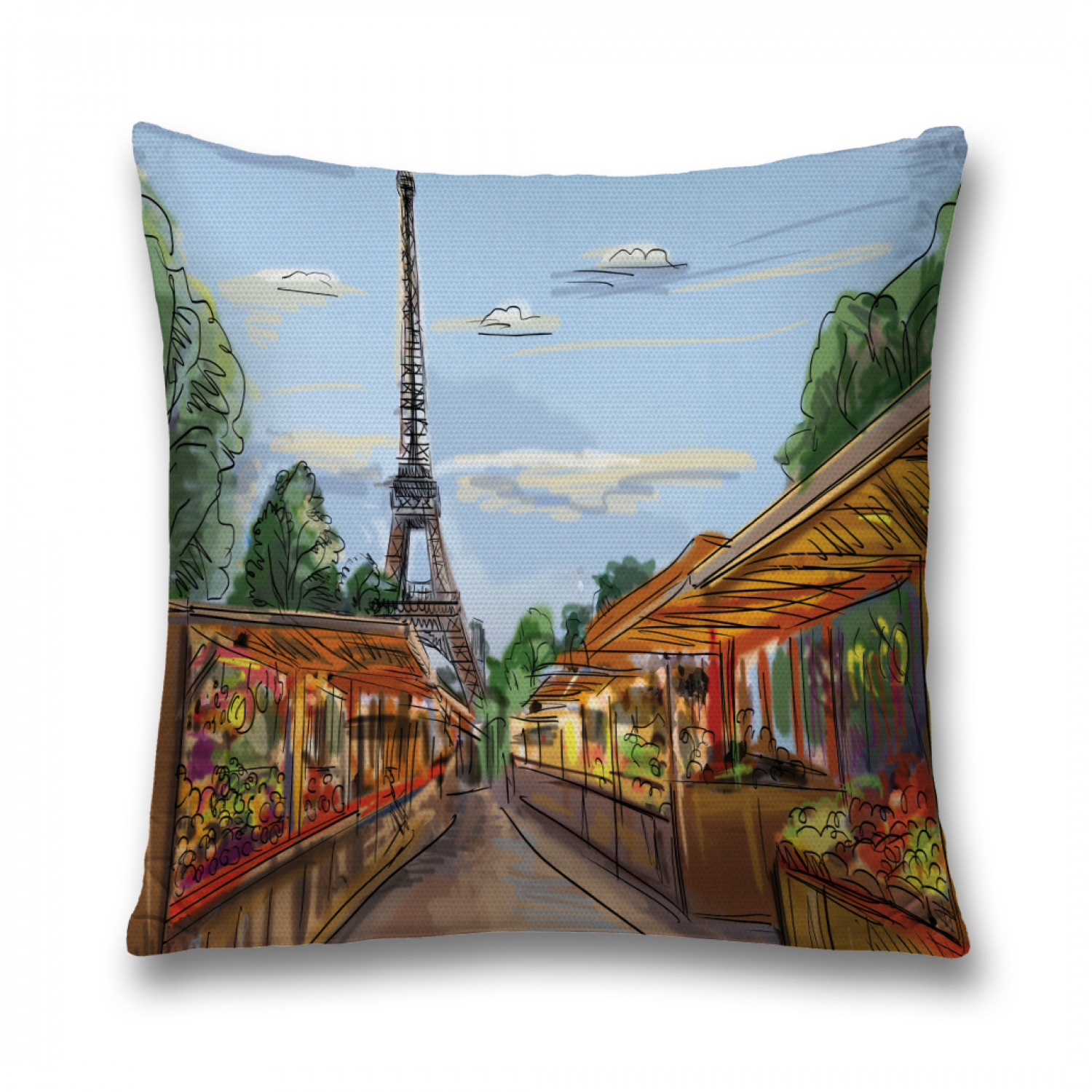 Декоративная наволочка JoyArty: Плывущие краски Парижа с молнией, размер 45x45 см.