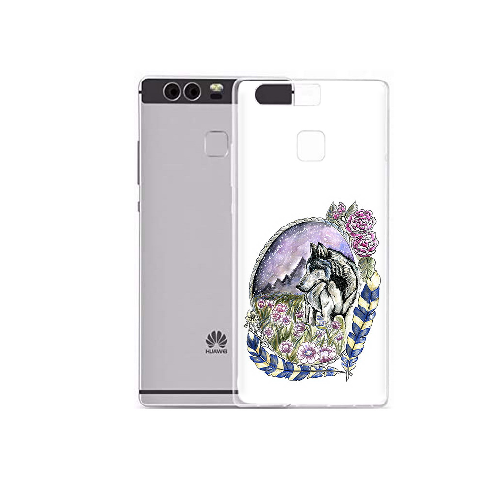 

Чехол MyPads Tocco для Huawei P9 Plus нарисованный волк в цветах с перьями, Прозрачный, Tocco