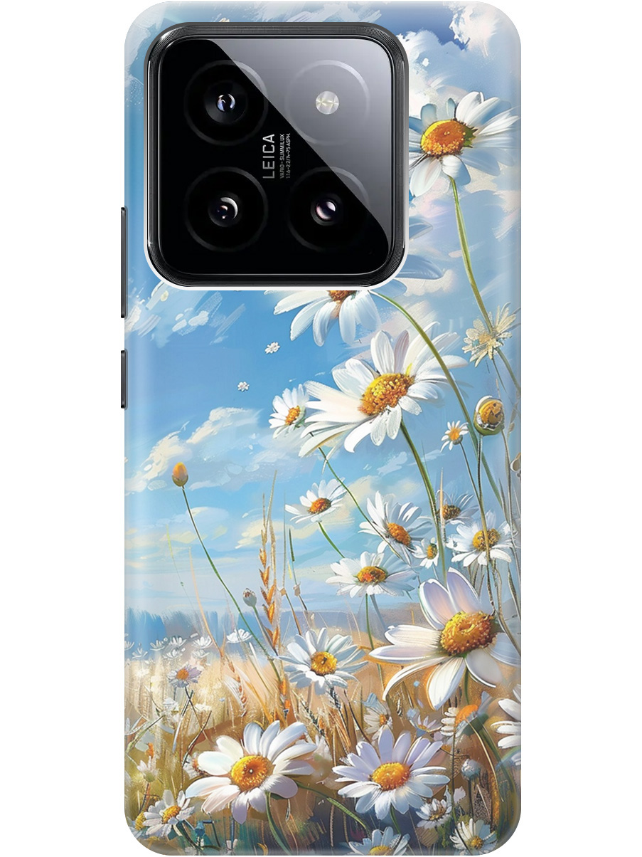 

Силиконовый чехол на Xiaomi 14 Pro с рисунком "Ромашки на поле", Белый;синий, 20012090