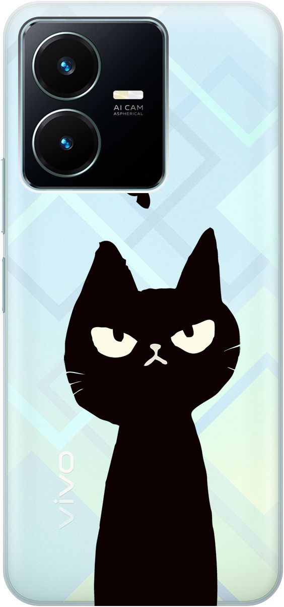 

Силиконовый чехол на Vivo Y22 с 3D принтом "Disgruntled Cat" прозрачный, Прозрачный;черный, 157800