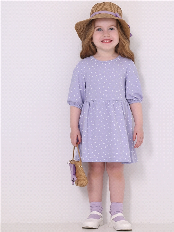 Платье детское Апрель п259804н100Р, белые пятнышки на светло-сиреневом, 104