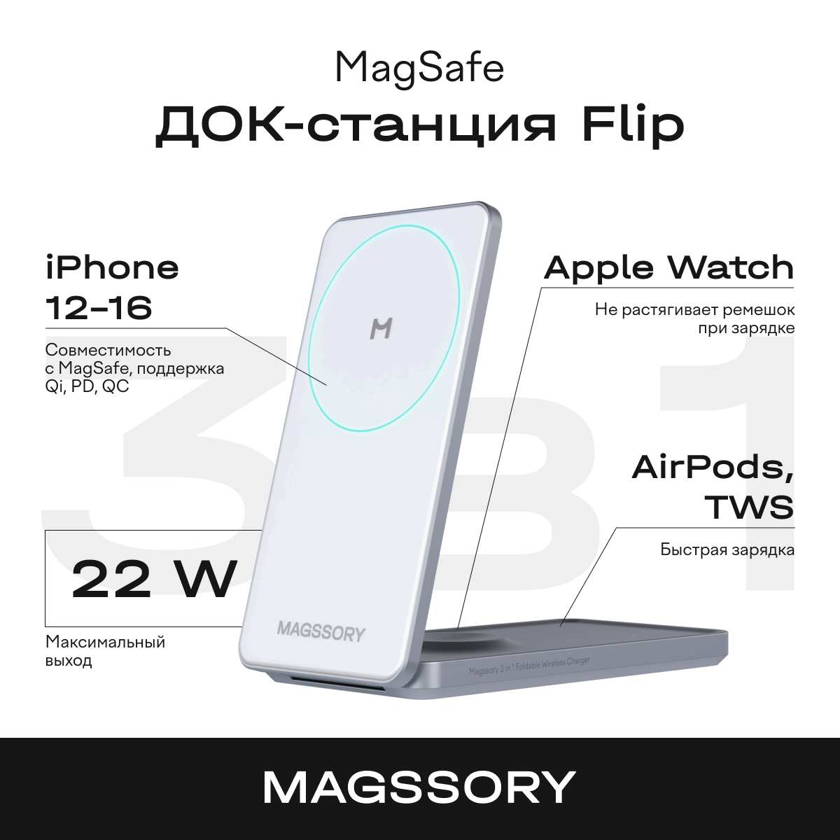 Беспроводное зарядное устройство Magssory WCH014s, 15Вт серебристый (WCH014s)