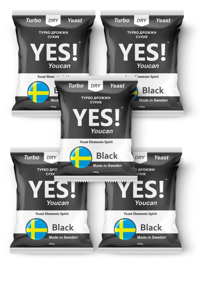 

Спиртовые турбо дрожжи YES! Black, 5х120гр (5 штук в комплекте)