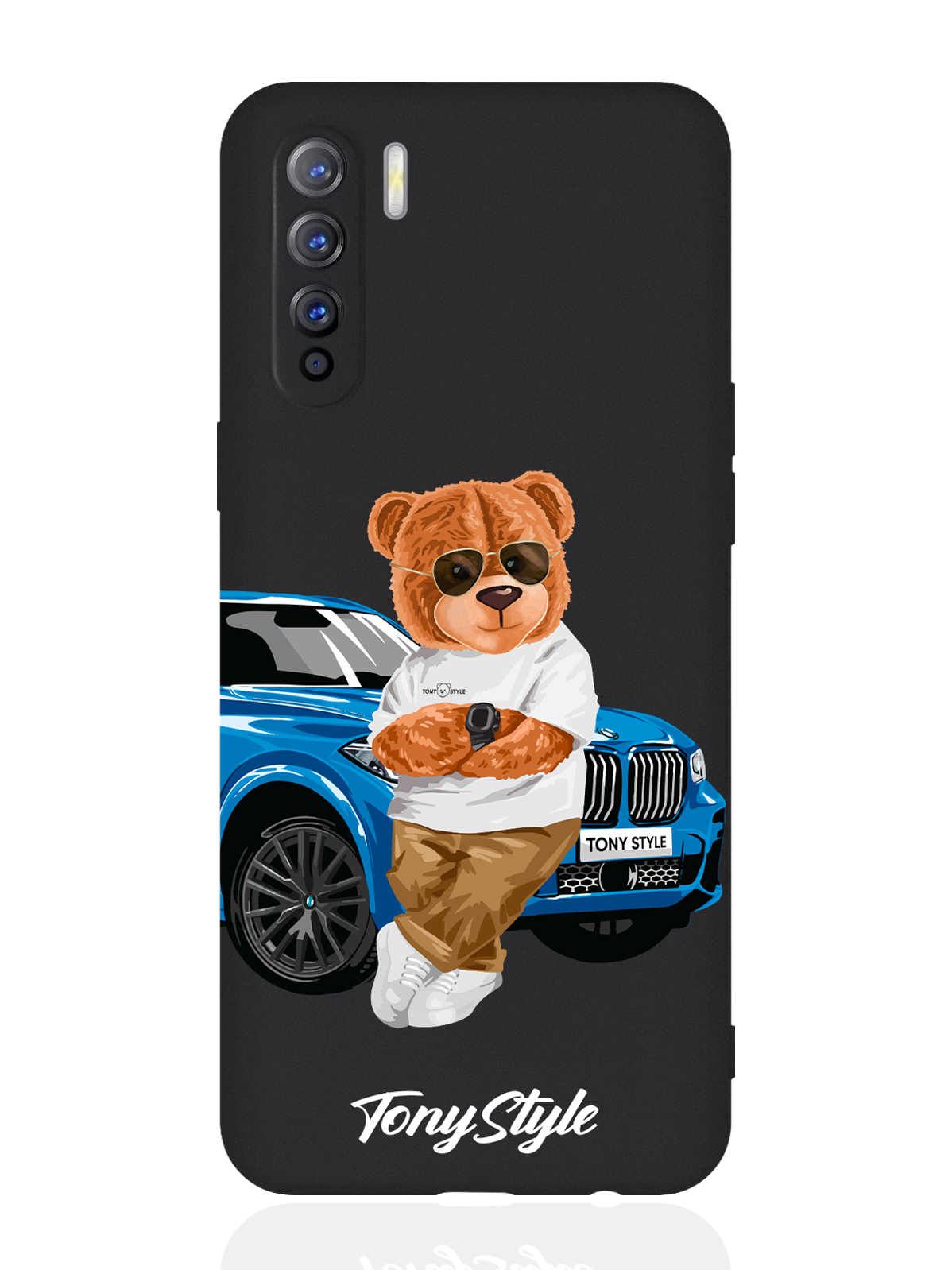 

Чехол для смартфона Oppo A91/ Oppo Reno3 черный силиконовый Tony Style с машиной, Голубой;коричневый;белый