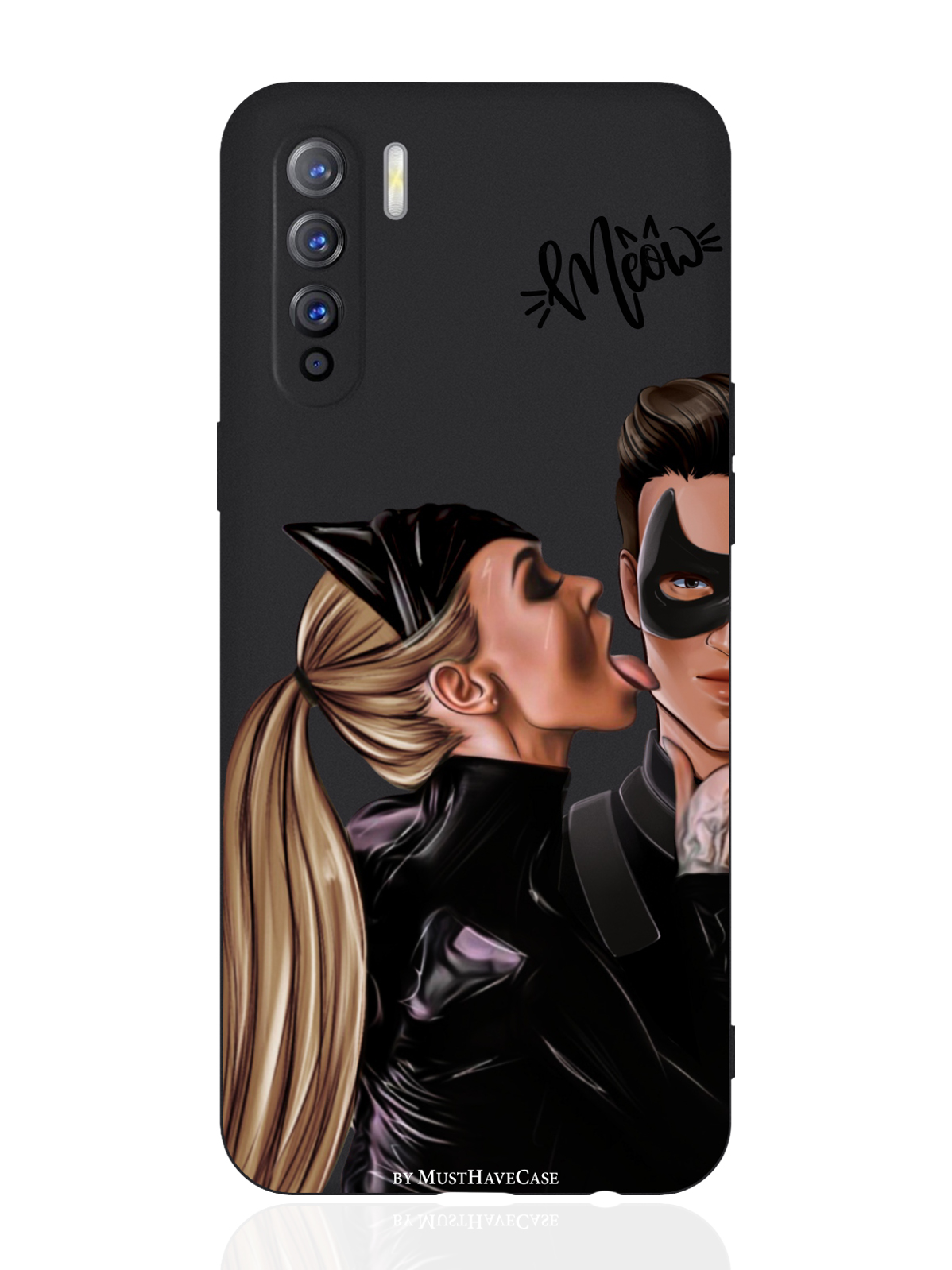 

Чехол для смартфона Oppo A91/ Oppo Reno3 черный силиконовый Кошечка с парнем, Коричневый;черный