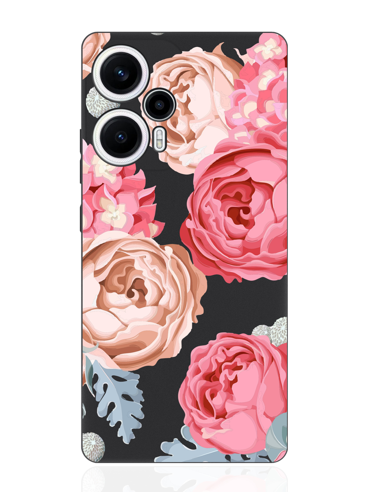 

Чехол для смартфона Poco F5 / Xioami Redmi Note 12 Turbo черный силиконовый Пионы, Розовый