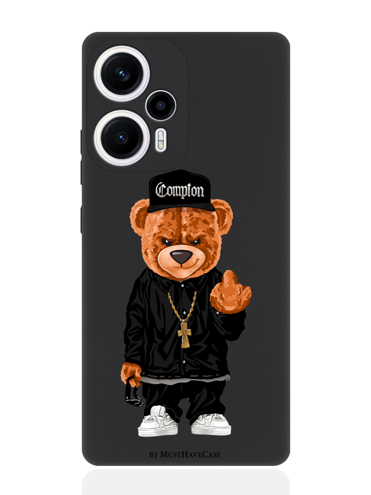 

Чехол для смартфона Poco F5 / Xioami Redmi Note 12 Turbo черный силиконовый Мишка Compton, Коричневый;черный;белый