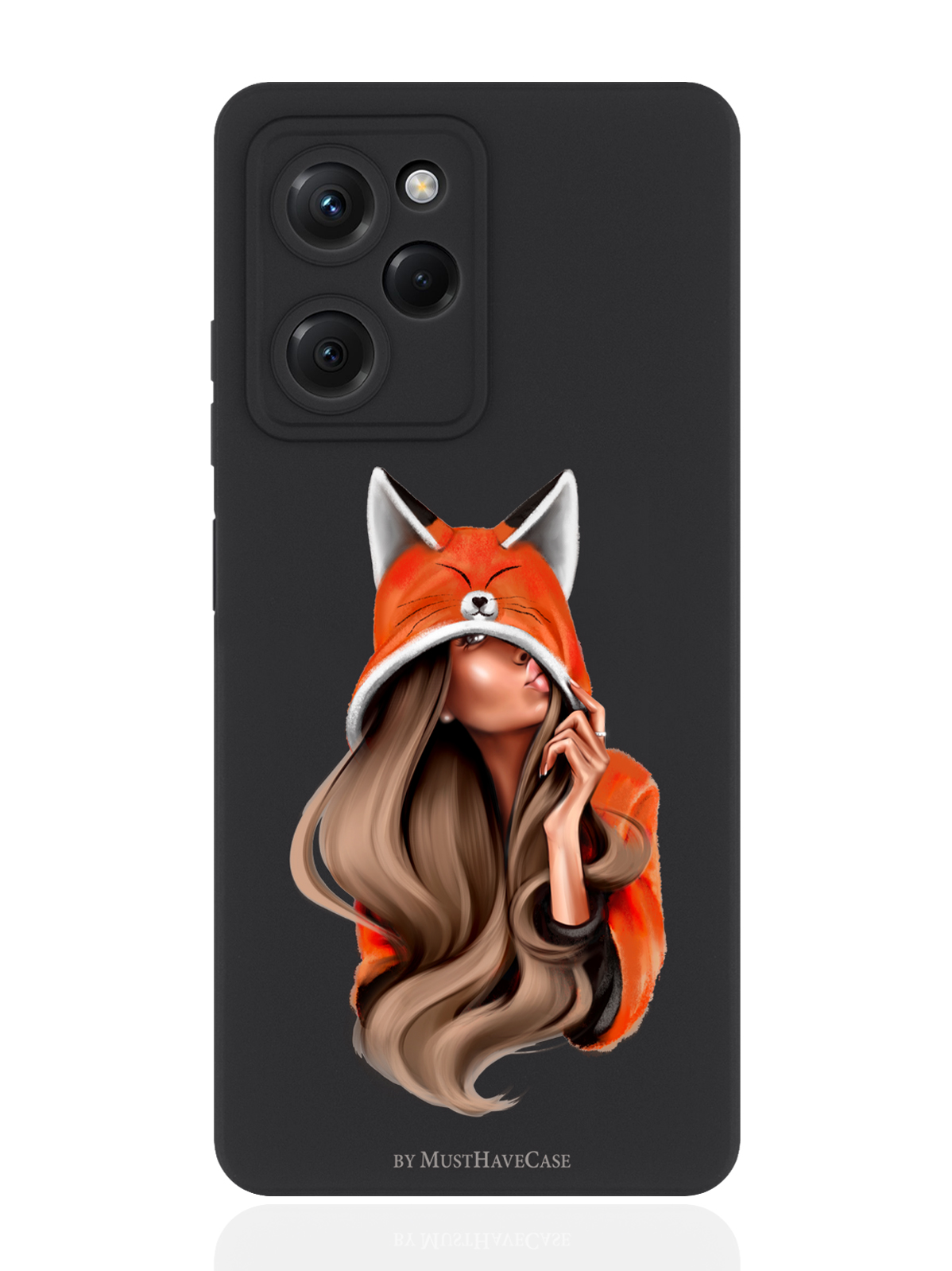 Чехол для смартфона Xiaomi Poco X5 Pro 5G черный силиконовый Foxy Girl/ Лисичка