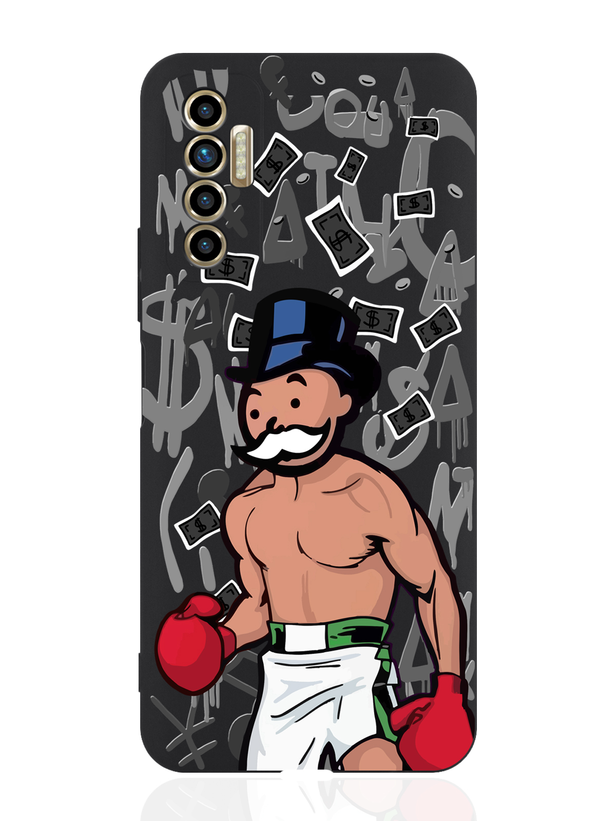 Чехол для смартфона Tecno Camon 17P черный силиконовый Monopoly Boxing/ Монополия Боксер