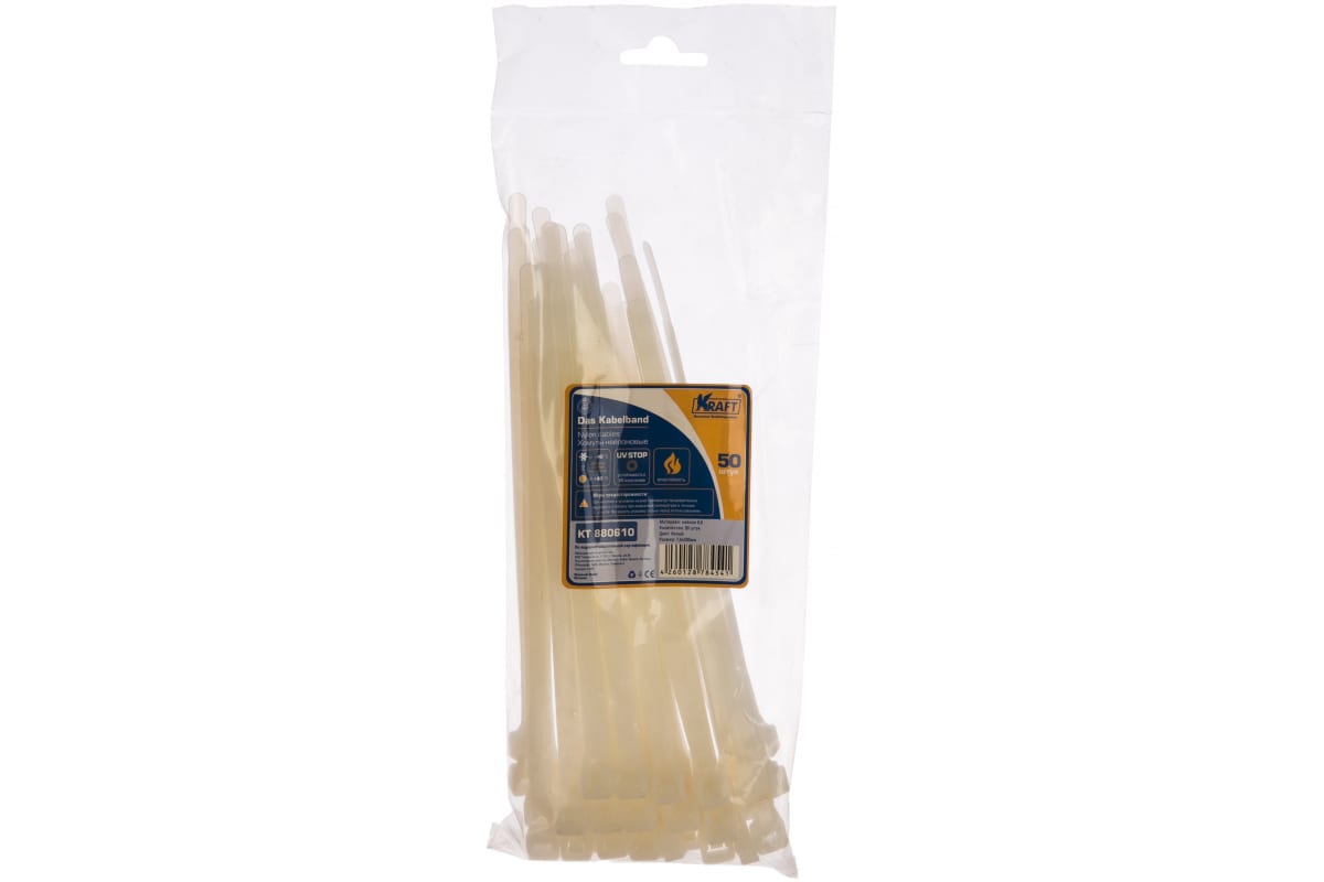 

Хомут нейлоновый 7,6*200 белый (уп-ка 50 шт) KRAFT KT 880610