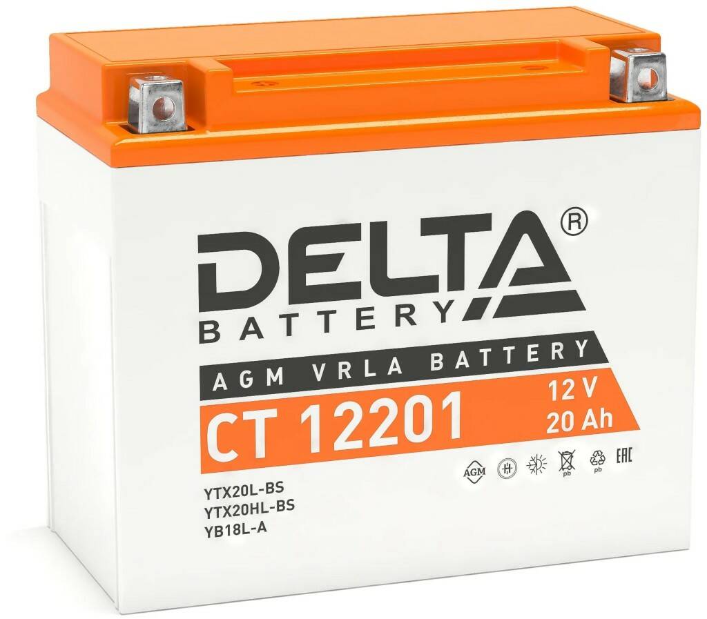Delta CT 12201 Мото аккумулятор стартерный для мотоцикла, квадроцикла, скутера, мопеда, сн
