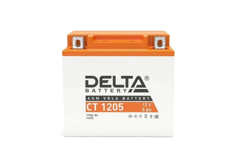 Мото аккумулятор стартерный Delta CT 1205 12В 5Ач обратная полярность 80А (12V 5Ah) (YTX5L