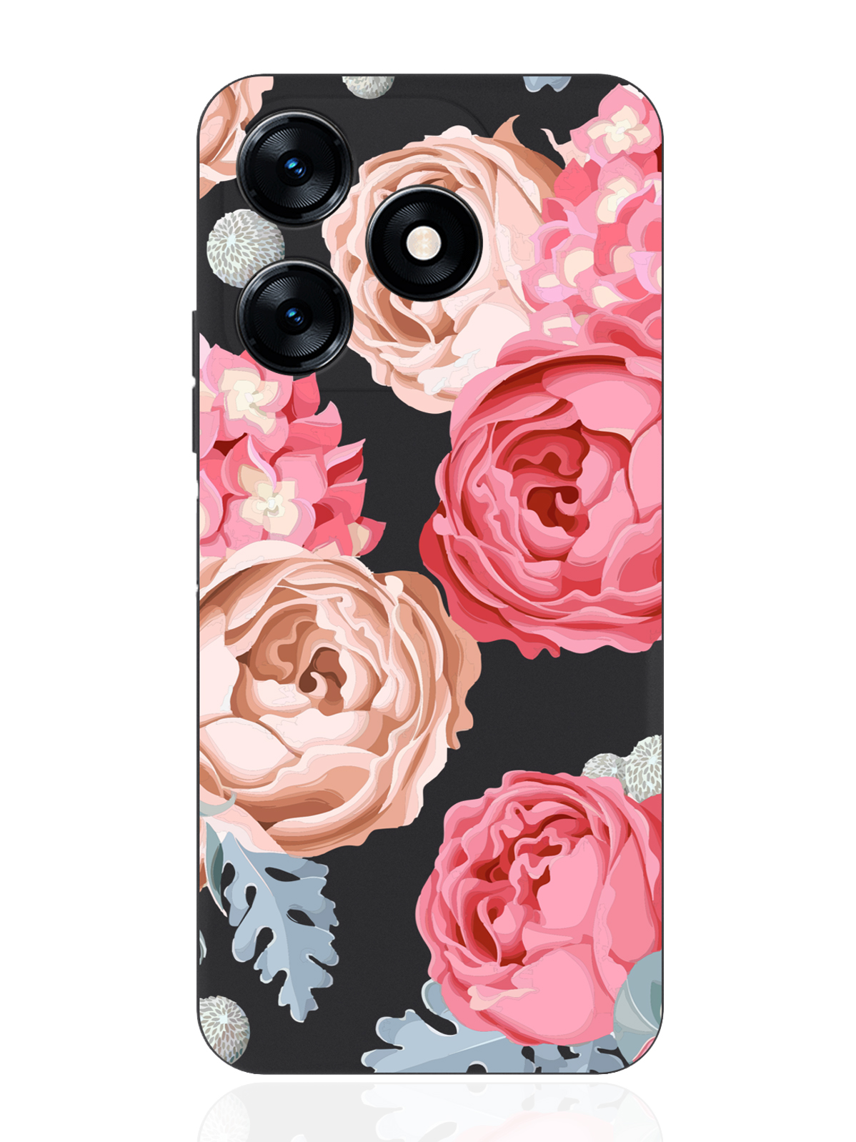 

Чехол для смартфона Tecno Spark 10/10C черный силиконовый Пионы, Розовый