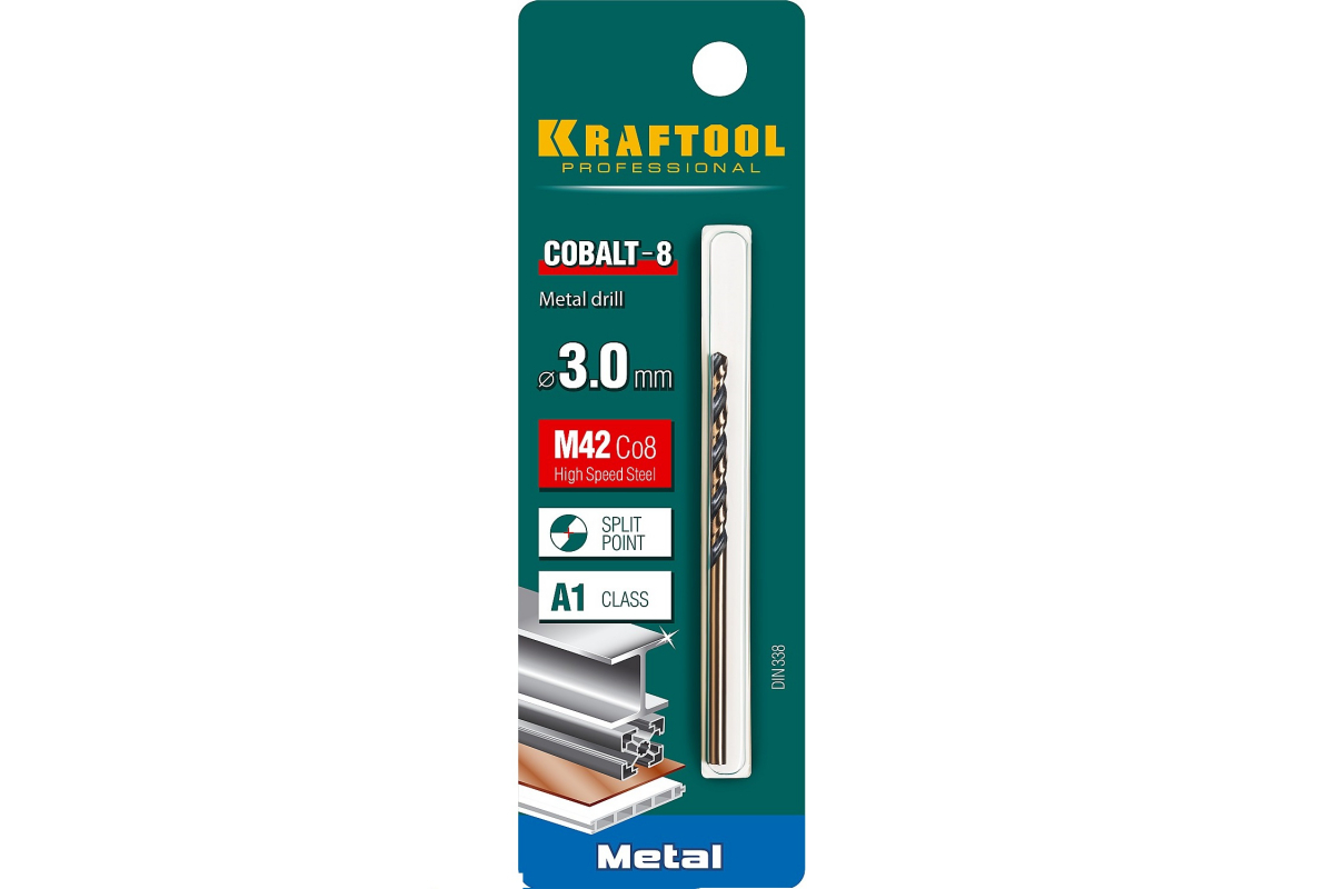 фото Сверло по металлу kraftool cobalt 3.0 х61мм, hss-co(8%) , сталь м42(s2-10-1-8)