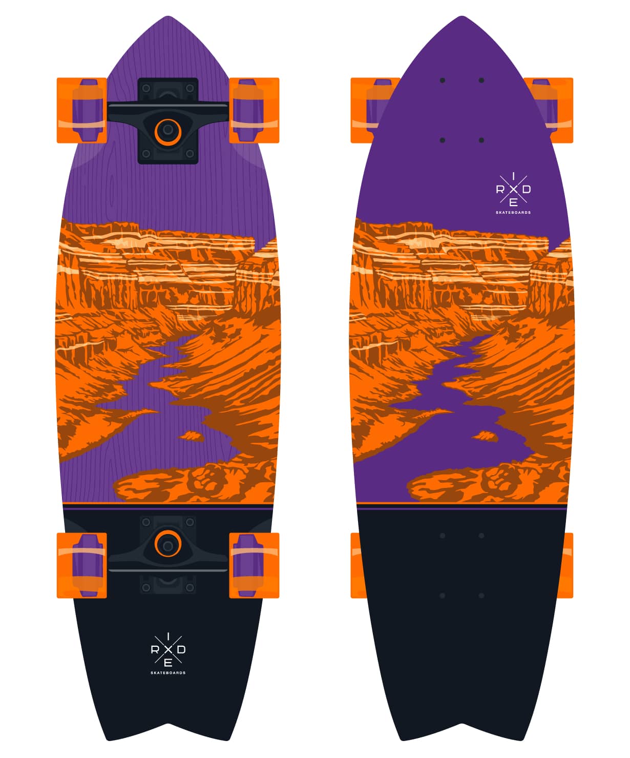 Лонгборд Ridex Grand 75х23,5 см, черный/оранжевый/фиолетовый