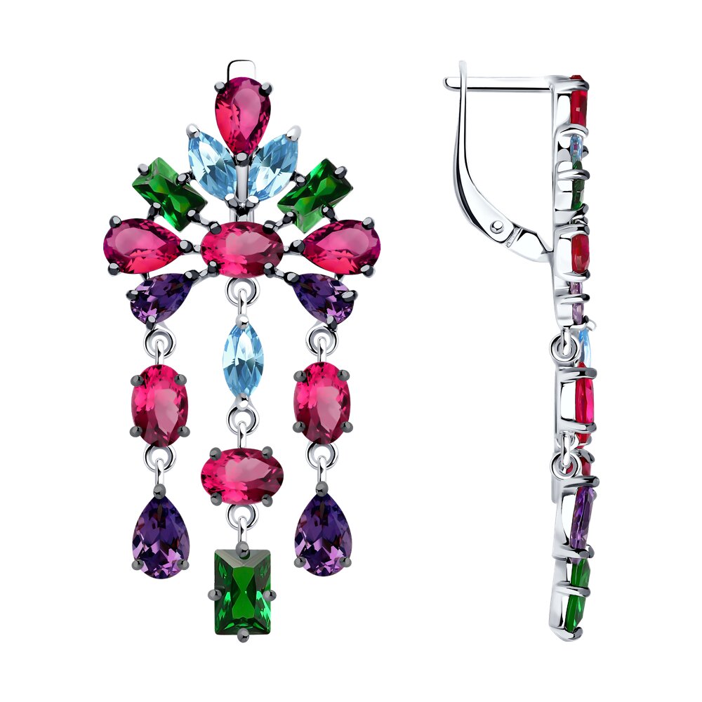 

Серьги шандельеры из серебра SOKOLOV 94026621, корунд искусственный/фианит, 94026621