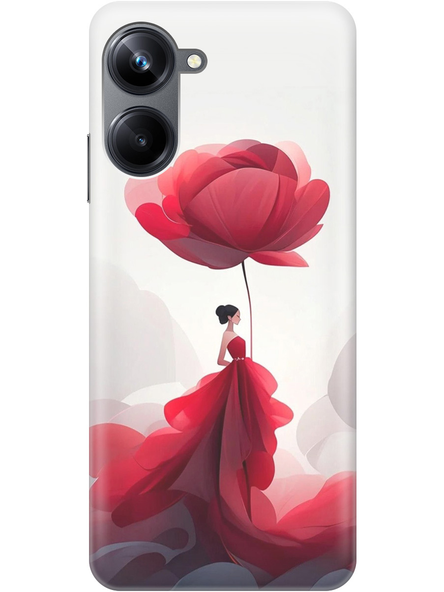 

Силиконовый чехол на Realme 10 Pro с рисунком "Цветочная девушка в красном", Белый;красный, 20000303