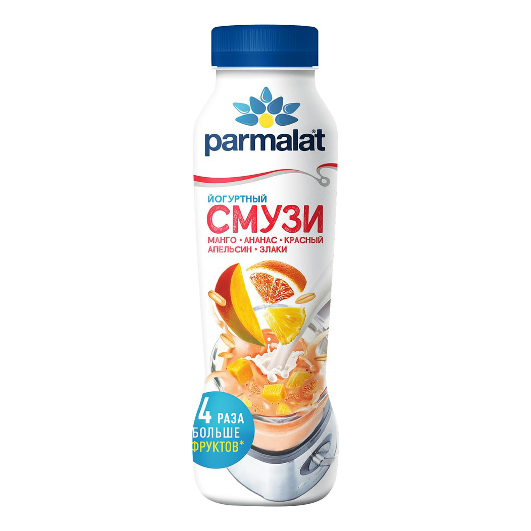 Йогурт питьевой Parmalat Смузи манго-ананас-красный апельсин-злаки 1,2% 280 г
