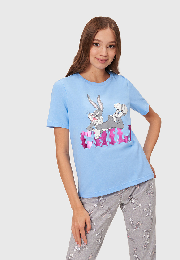 

Футболка женская Modis M211U00504 голубая 48 RU, M211U00504