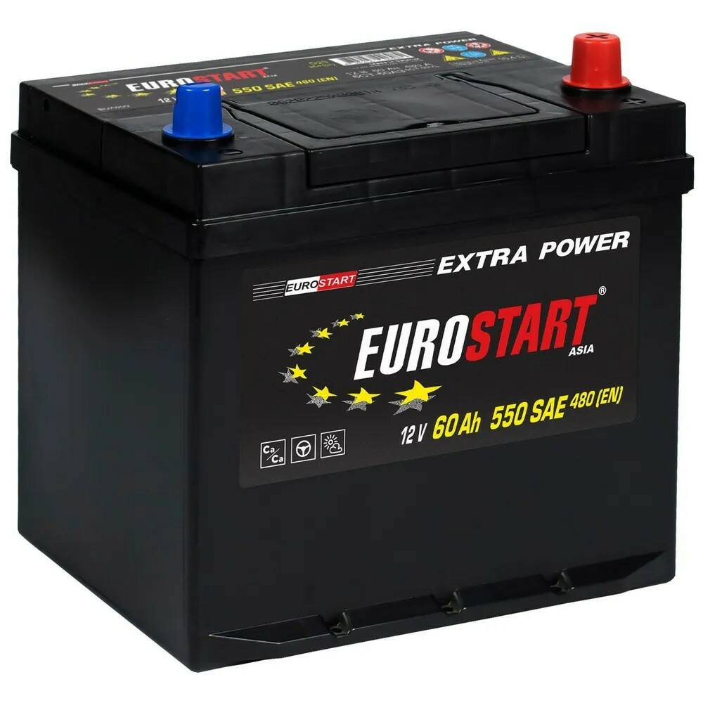 Аккумулятор автомобильный EUROSTART Extra Power Asia 60 Ач 480 А обратная полярность R+ 23